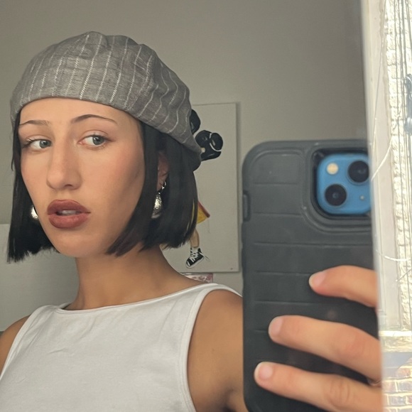 uncle rubys vintage grey hat with white stripes, - Picture 2 of 3